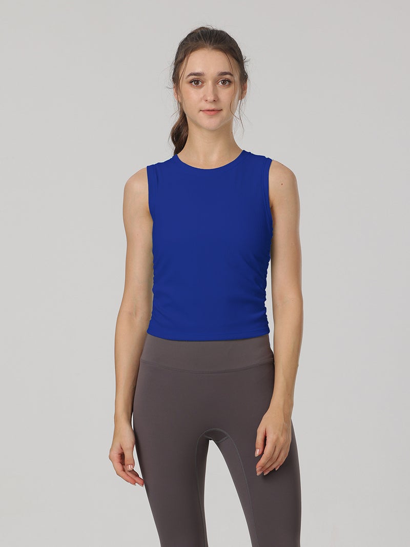 Ribbed Double-Sided Ruched Slim-Fit Sleeveless Sports Quick-Dry Yoga Tank Top With Backless Design - Image 4